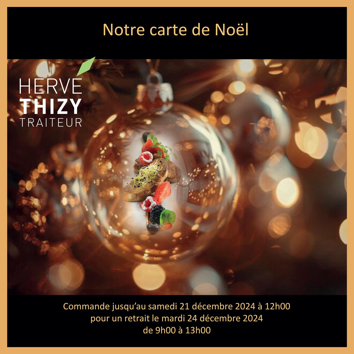 image pour illustrer la nouvelle carte de noël 2024 de HERVE THIZY TRAITEUR NOEL 2024